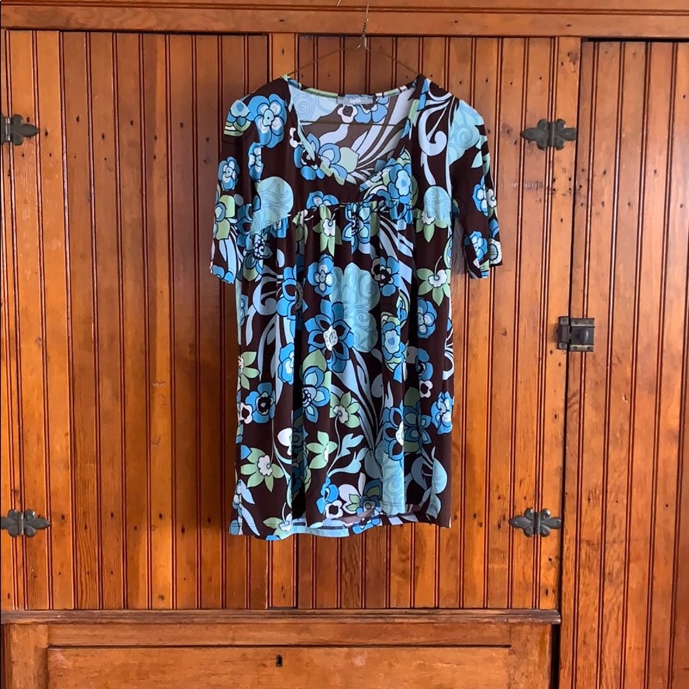 Malloy & Milly blue brown green flower blouse